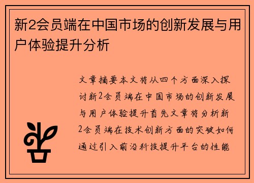 新2会员端在中国市场的创新发展与用户体验提升分析